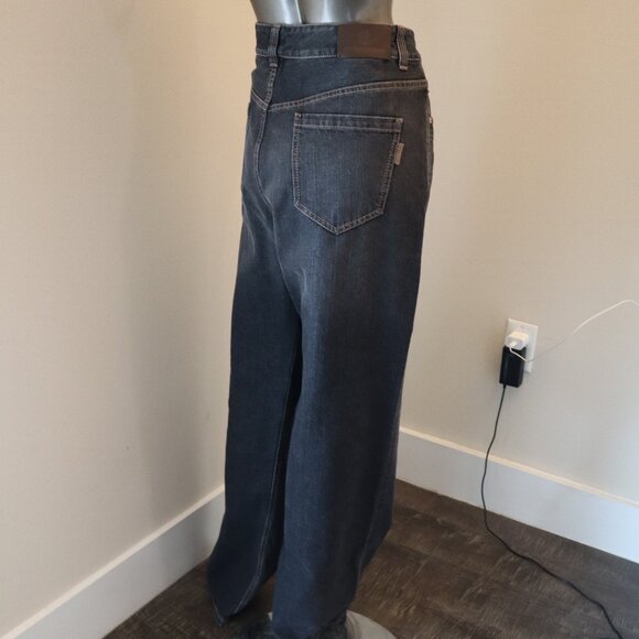 Brunello Cucinelli Monili Tab Jeans Black Denim Relaxed Size 12 New Tag $1,895 - Picture 10 of 16